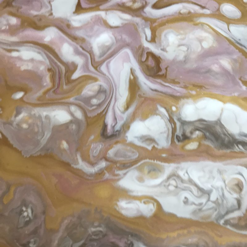 Acrylic paint pour gold pink and white, dirty poured on canvas