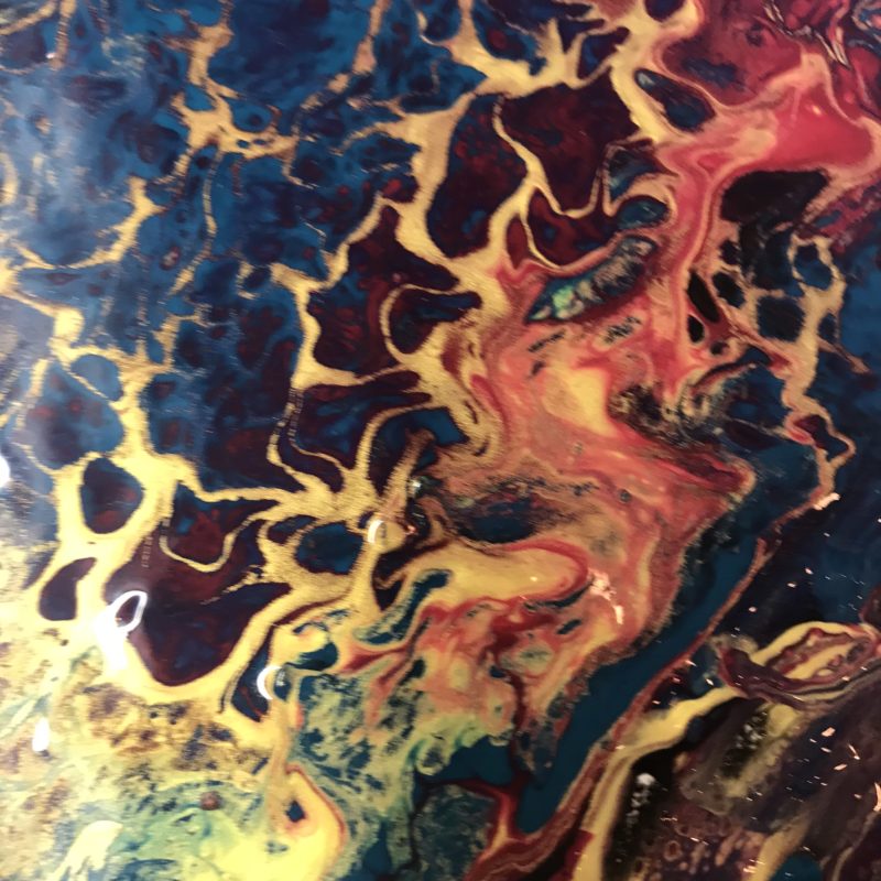 Acrylic Pouring Painting with Gold/Copper Tones