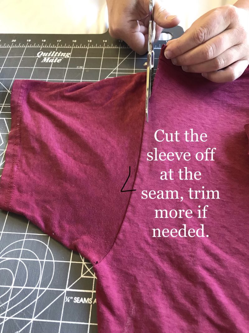 pink t-shirt with instructions to cut arms off for straps