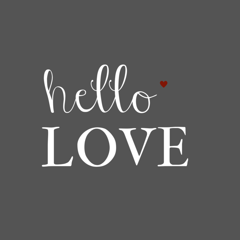Hello love text on grey background, free download print