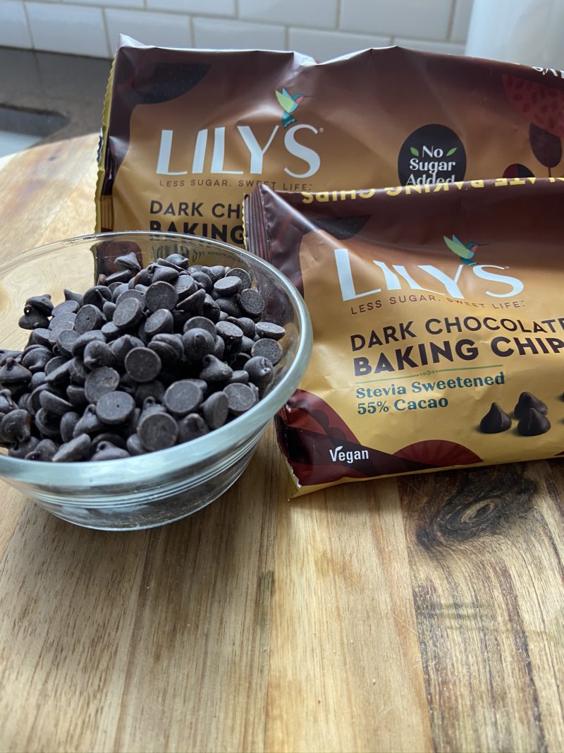 Lilys chocolate baking chips used in gluten free sugar free chocolate cake
