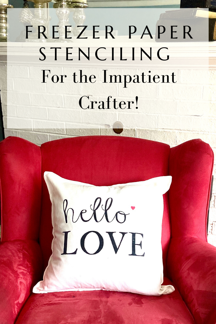 DIY Stenciled Pillow on a Red chair
