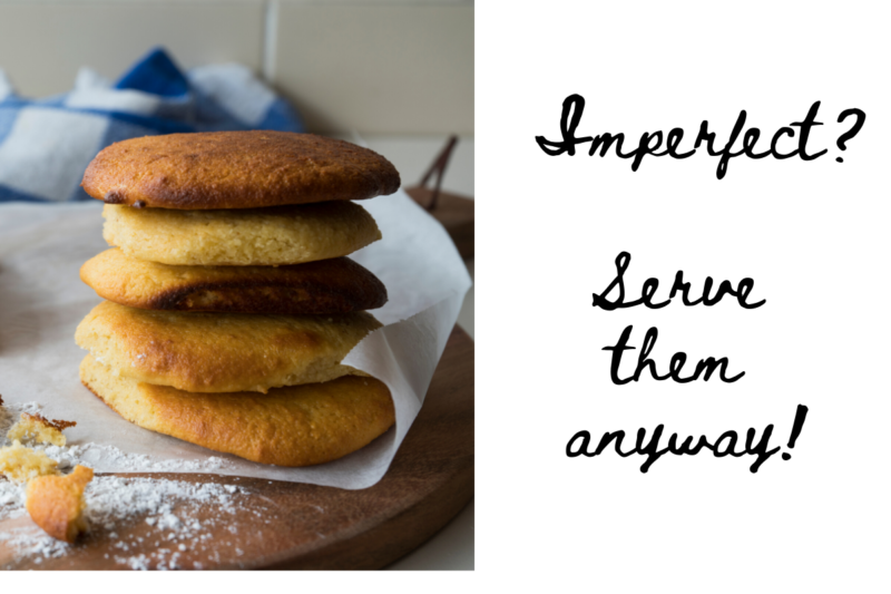 cookies that are mis-shapen and  overcooked with a mesasge to serve them anyway