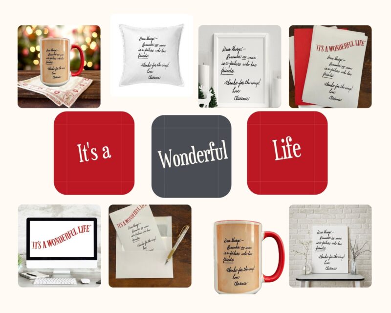graphic with small squares and pictures of It's A Wonderrful Life quote digital download printable about friendship
