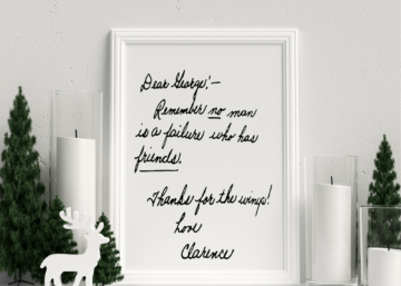 Dear Geroge quote digital download printable in a white frame from Clarence with small trees, candles and a deer