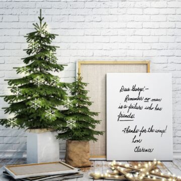 Dear Geroge friendship quote digital download printable on canvas with small christmas trees and star with lights 