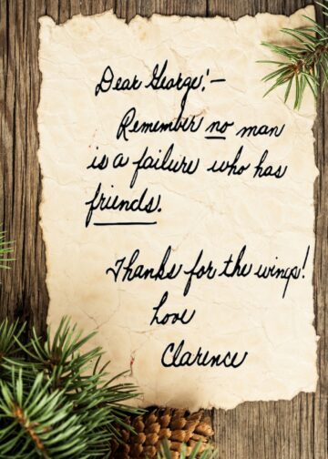 It's a Wonderful Life Friendship digital download printable quote transferred to parchment paper with sprigs of christmas tree